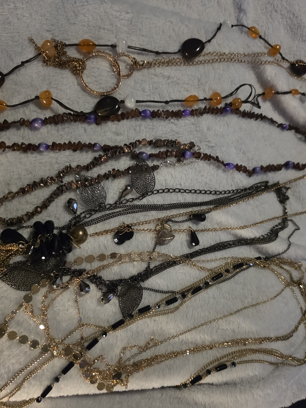 Multi-Strand Women's Necklace Set in Black, Gold, Brown and Purple -